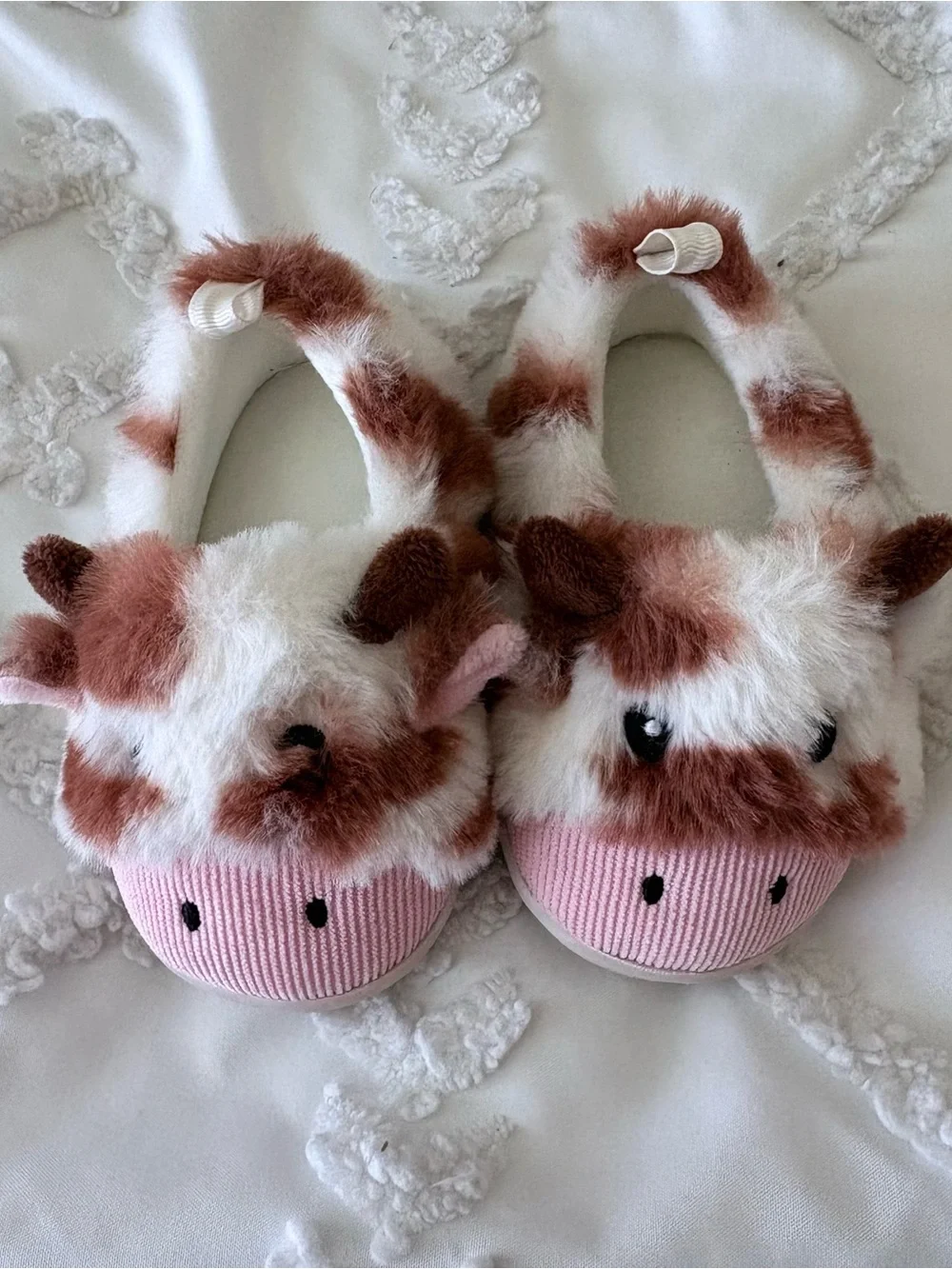 wonder nation Pink and Brown Plush Cow Slip-On Kids Slippers